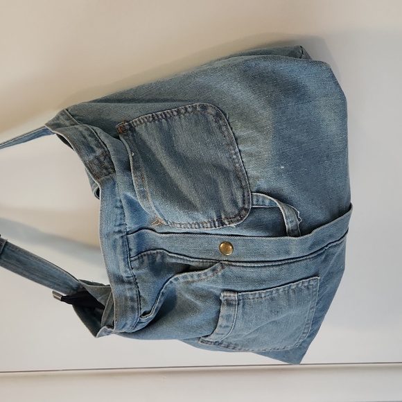 Denim Zip Top Hobo Bag / Tote Bag / Vintage Zipper Closure - Picture 3 of 7